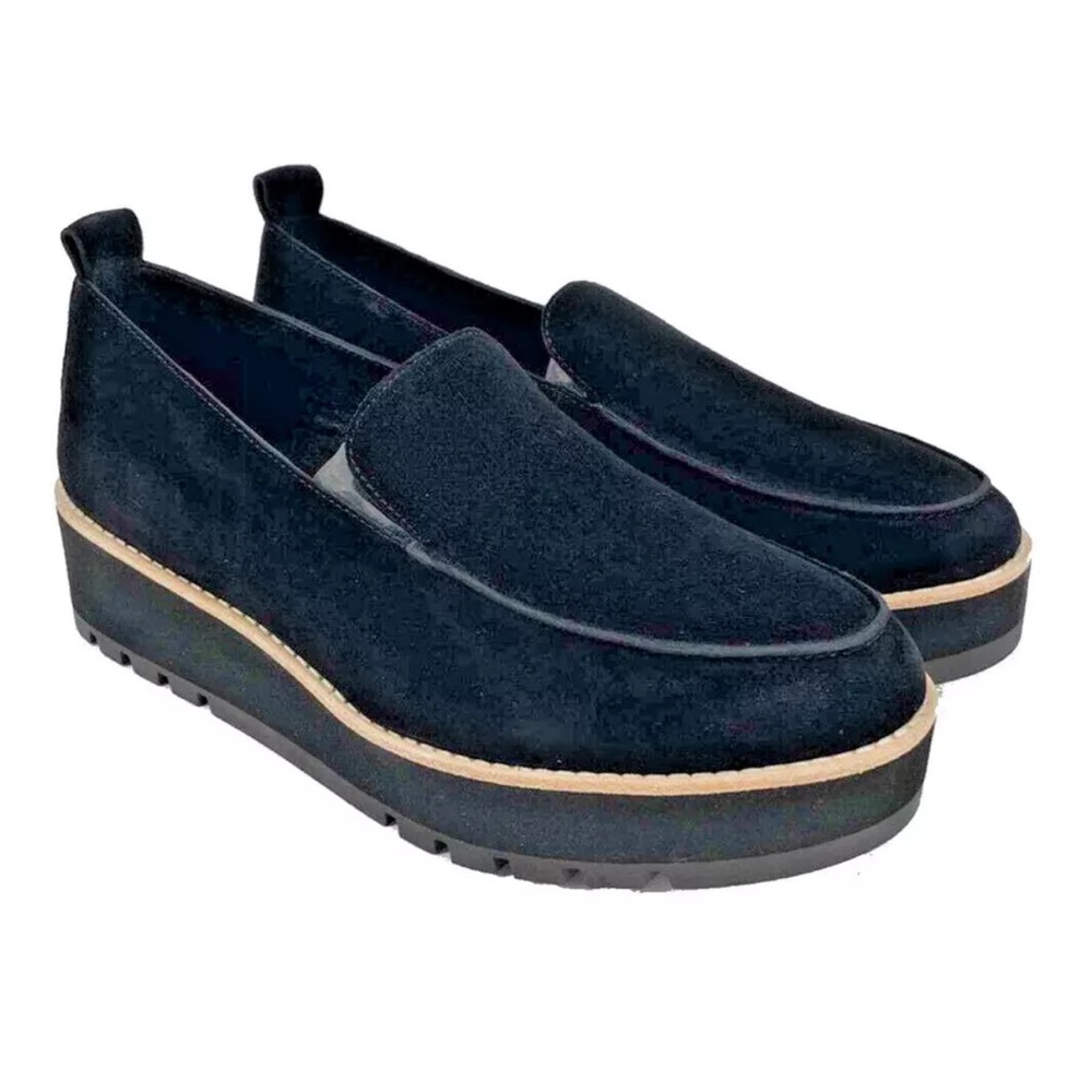 $235 Eileen Fisher Ellis Platform Loafers 7 1/2 Black 7.5 Leather Wedge Platform